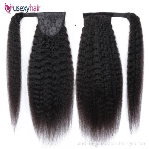 Natural Black Mink Brazilian Hair Ponytail Extneisons Long Yaki Straight Wrap Around Human Hair Ponytails